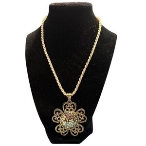 Magnabilities Gold and Black Floral Ornate Pendant Necklace